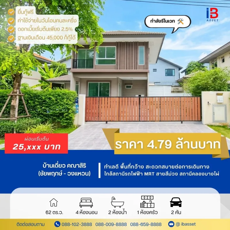 บ้านเดี่ยว 2 ชั้น รีโนเวทใหม่ พร้อมเข้าอยู่! โครงการคณาสิริ ชัยพฤกษ์–วงแหวน