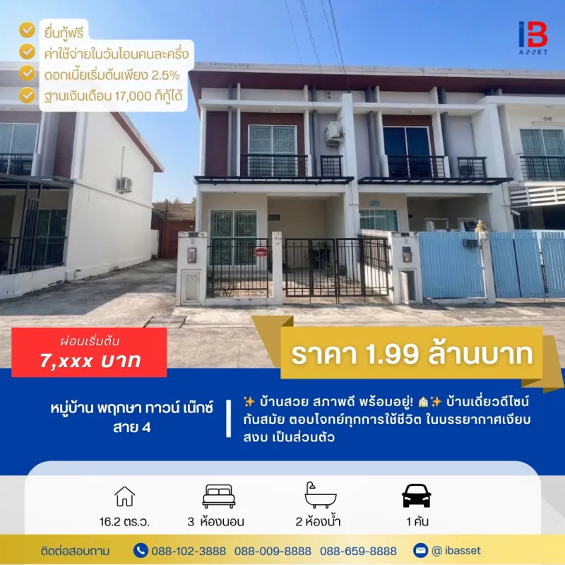 🏡 ขายทาวน์โฮม 2 ชั้น หลังมุม หมู่บ้านพฤกษาทาวน์ เน็กซ์ ปิ่นเกล้า–สาย 4