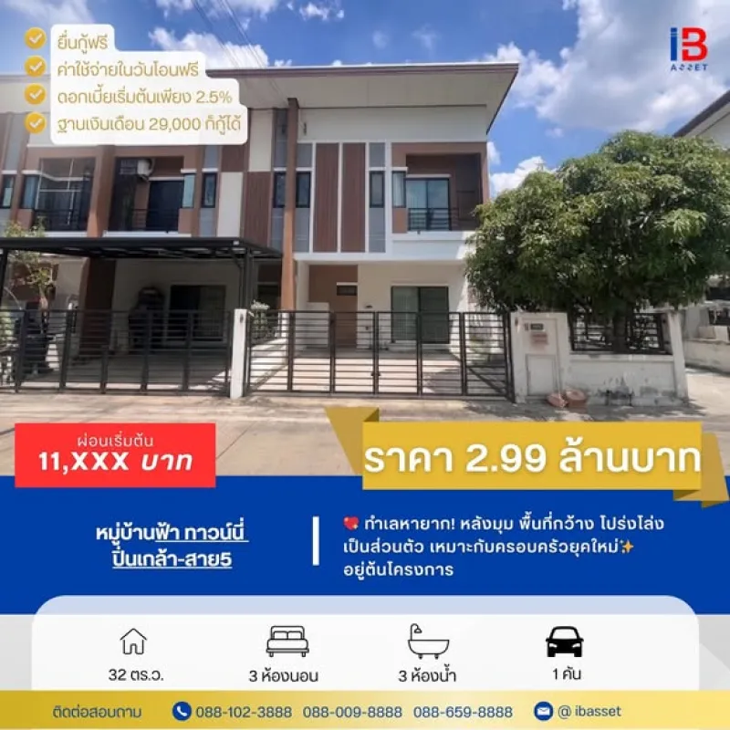 🏡🔥 ทาวน์โฮม หลังมุม + ติดวงเวียนกลับรถ ทำเลดีสุดในโครงการ บ้านฟ้า ทาวน์นี่ ปิ่นเกล้า–สาย 5 🔥🏡