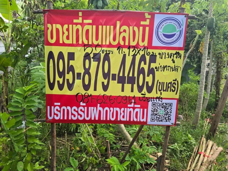 ขายด่วนที่ดิน 52 ตรว ติดถนนลาดยางสาธารณะ ถมแล้ว ต.บางคูรัด อ.บางบัวทอง จ.นนทบุรี