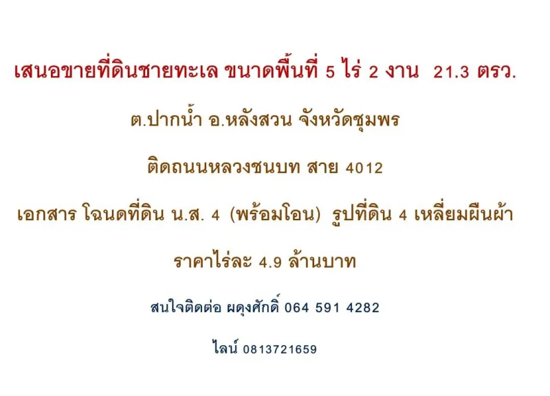 รูปที่4 ต้องการขายที่ดินเปล่า ปากน้ำ หลังสวน ราคา 27,000,000 บาท
