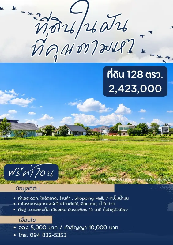 ขายที่ดิน 128 ตร.ว. ต.ตลาดขวัญ อ.ดอยสะเก็ด เชียงใหม่