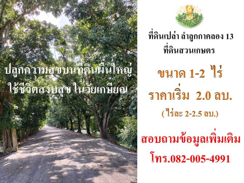ที่ดินเปล่าติดถนนลำลูกกาคลอง 13