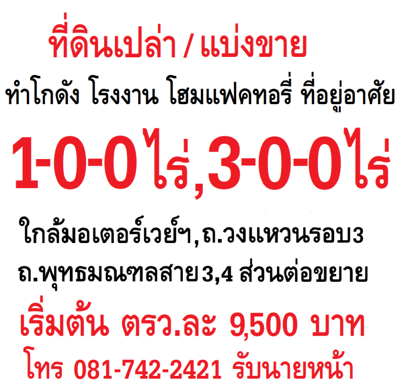 ขายที่ดินเปล่า ราคา : 9,500