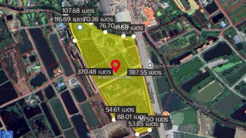 ขายที่ดิน เนื้อที่ 55-3-36 ไร่ ถนนศุขประยูร ตำบลหนองตีนนก อำเภอบ้านโพธิ์ จังหวัดฉะเชิงเทรา