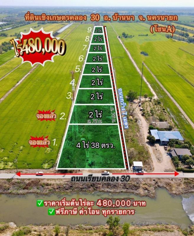 ️ที่ดินคลอง 30 บ้านนา (ต.ทองหลาง) ที่ดินเชิงเกษตร บ้านสวน ต.ทองหลาง อ.บ้านนา จ.นครนายก ️ แบ่ง 2 ไร่ขึ้นไป ️ไร่ละ 480,000 บาท  2 ไร่ 960,000 บาท ️เงินสดฟรีโอน