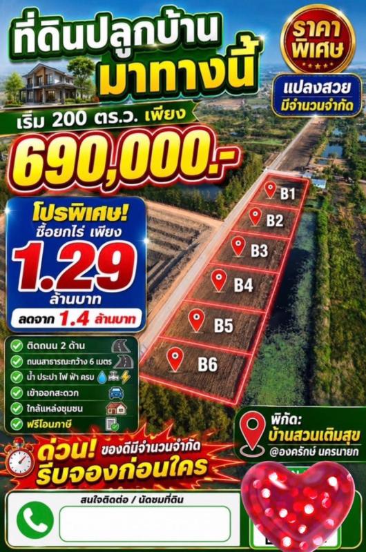 รูปที่2 ต้องการขายที่ดินเปล่า องครักษ์ องครักษ์ ราคา 690,000 บาท