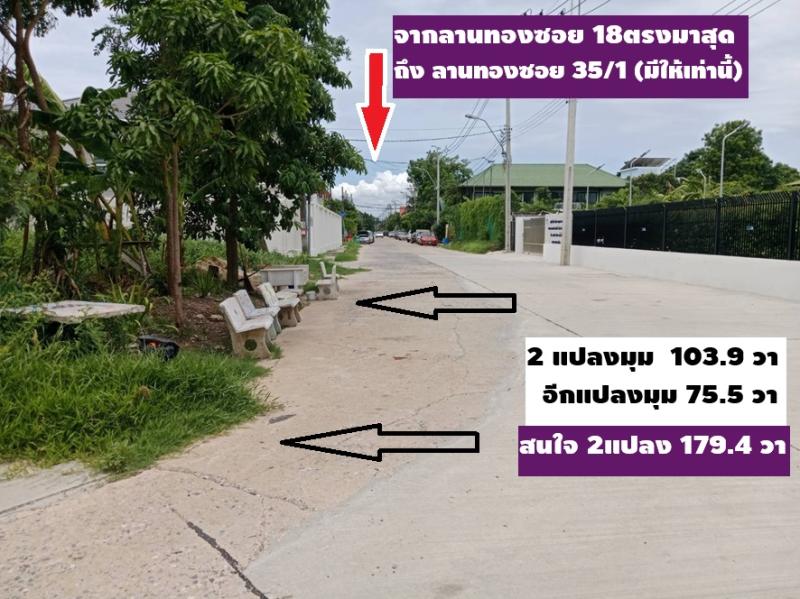 ขายที่ดินจัดสรรม.ลานทองแปลงสวยสุด 103.9 ตรวา มุม ลานทอง 35/1 หายาก (ไม่มีแล้ว)สร้างบ้าน  ม.ลานทอง ติวานนท์-ปากเกร็ด25 หมู่บ้านดี โซนบ้านเดี่ยว เจ้าของเดิมเก็บที่ไว้เราได้รับมาเอามาปล่อยให้คนสร้างบ้าน